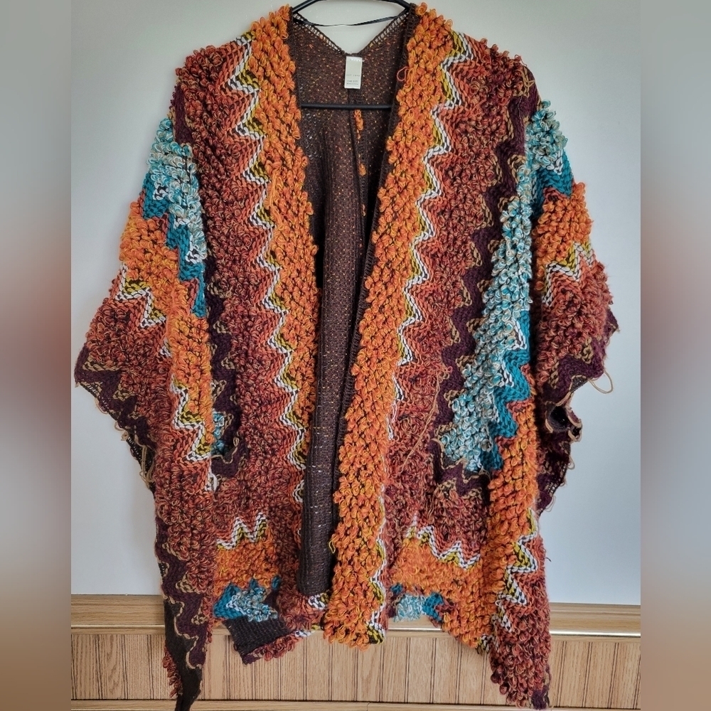 Cato Women's Boho Crochet Chenille Knit Open Cardigan Poncho